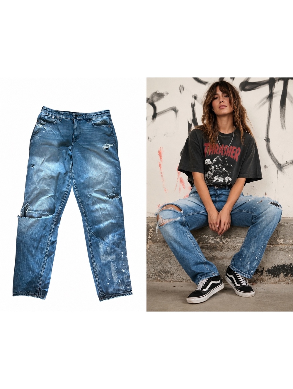 Abercrombie & Fitch Skatecore Distressed Girlfriend Jeans Paint Splatter W28
